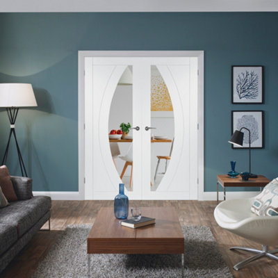 XL Joinery Internal Salerno Pair White Clear Glass Primed Door 1981 x 1168 x 40mm (46")