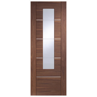 XL Joinery Internal Walnut Pre-Finished Portici Door with Clear Glass  - 1981 x 838 x 35mm (33")