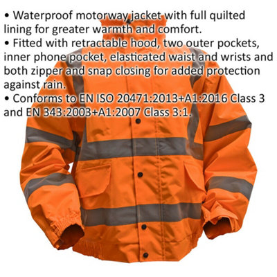 XL Orange Hi-Vis Jacket with Quilted Lining - Elasticated Waist - Work Wear