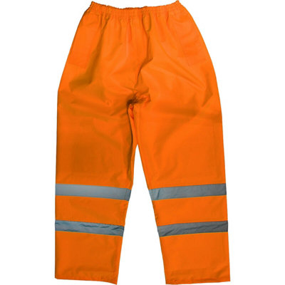 XL Orange Hi-Vis Waterproof Trousers - Elasticated Waist Adjustable Ankles