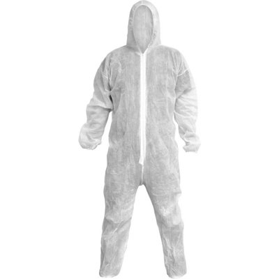 XL White Disposable Coverall Elasticated Hood Cuffs & Ankles