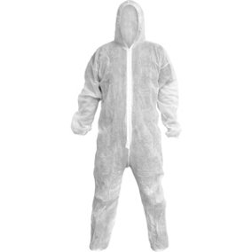 XL White Disposable Coverall - Elasticated Hood Cuffs & Ankles - Overalls
