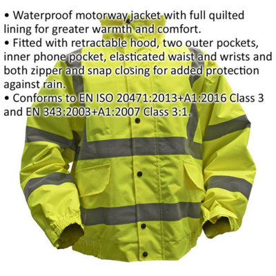 XL Yellow Hi-Vis Jacket with Quilted Lining - Elasticated Waist - Work Wear