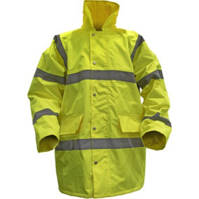 XL Yellow Hi-Vis Motorway Jacket with Quilted Lining - Retractable Hood