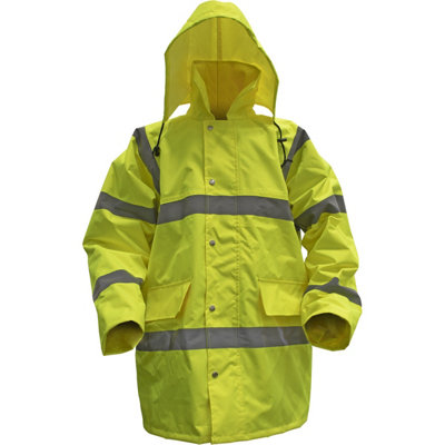 XL Yellow Hi Vis Motorway Jacket with Quilted Lining Retractable Hood DIY at B Q