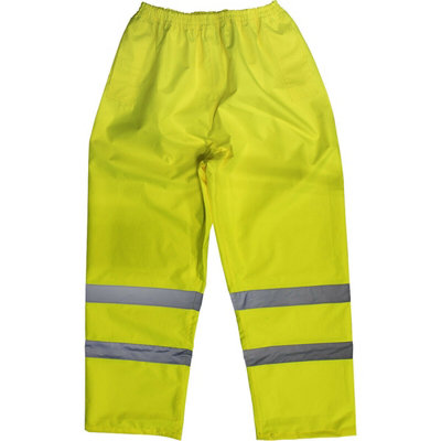 XL Yellow Hi-Vis Waterproof Trousers - Elasticated Waist Adjustable Ankles