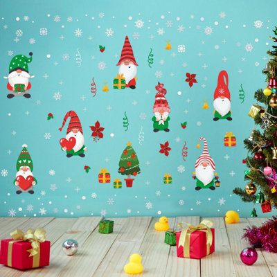 Xmas Gnomes With Delicate Snowflakes Wall Stickers Living room DIY Home Decorations
