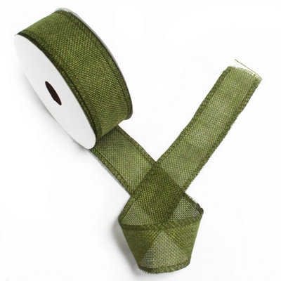 Xmas Green Natural Texture Ribbon 38mm x 20m for Gift & Decor