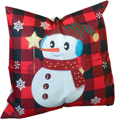 Xmas Haus Christmas Themed Cushion Snowman Red/Black Linen