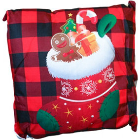 Xmas Haus Christmas Themed Cushion Stocking Red/Black Linen