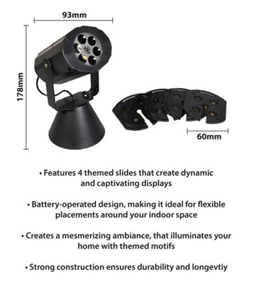 Xmas Haus Festive Christmas LED Projector With 4 Festive Slides Battery Operated