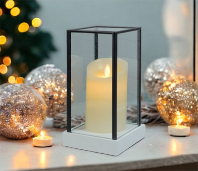 Xmas Haus Hurricane Glass Artificial Candle Holder with Large LED Candle Battery Operated