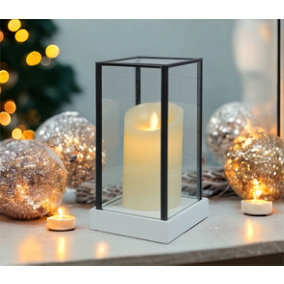 Xmas Haus Hurricane Glass Artificial Candle Holder with Large LED Candle Battery Operated