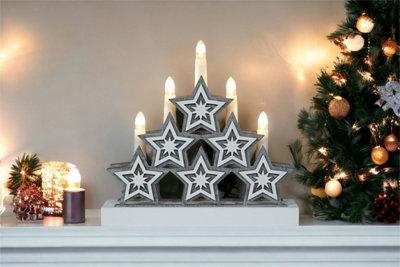 Xmas Haus Natural Festive Wood LED Light Up Christmas Candle Arch With stars Battery Operated