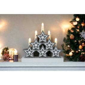 Xmas Haus Natural Festive Wood LED Light Up Christmas Candle Arch With stars Battery Operated
