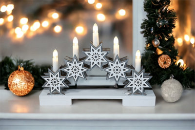 Xmas Haus Natural Festive Wood LED Light Up Christmas Candle Arch With stars Battery Operated