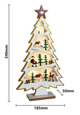 Xmas Haus Natural festive Wood LED Light Up Christmas Village With in a Tree Scene Battery Operated