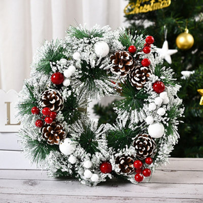 Xmas Winter Christmas Festive Wreath Pine Cone Wreath Christmas Decoration for Front Door 32 cm