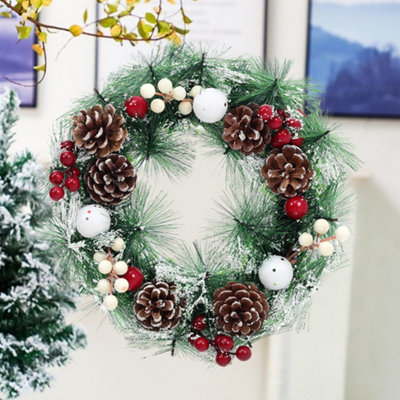 Xmas Winter Christmas Festive Wreath Pine Cone Wreath Christmas Decoration for Front Door 32 cm