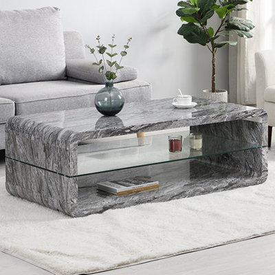 Xono Coffee Table High Gloss Coffee Table for Living Room Centre Table Tea Table for Living Room Furniture Melange Marble Effect