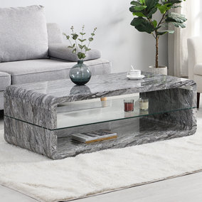 Xono Coffee Table High Gloss Coffee Table for Living Room Centre Table Tea Table for Living Room Furniture Melange Marble Effect