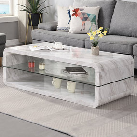 Xono High Gloss Coffee Table for Living Room Centre Table Tea Table for Living Room Furniture Magnesia Marble Effect