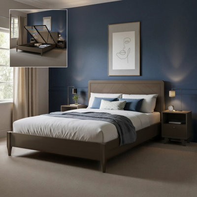 XR Living Clara Wooden Shadow Ottoman Double Bed Frame - Dark Oak