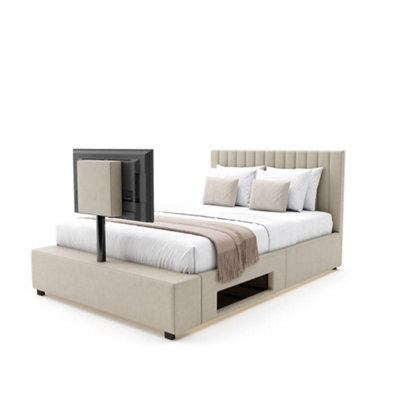 XR Living Maisie Velvet Ottoman TV Bed with Under Frame LED Lights
