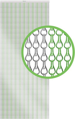 Xterminate Aluminium Fly Blind Door Screen Chain Curtain Silver And Green with Spare Chains For Buisness and Home