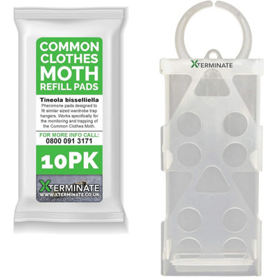 Xterminate Plastic Hanging Clothes Moth Trap Holders & 1 x Pheromone Refill Glue Pads Repellent for Wardrobes