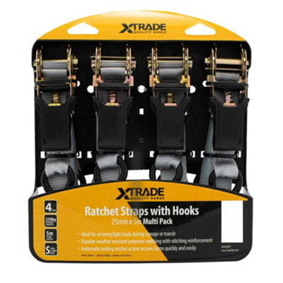 XTrade Ratchet Strap (Pack of 4) Silver/Black (5m x 25mm)