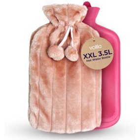 XXL Hot Water Bottle with Faux Fur Cover Use Hot or Cold Water for Pain Relief