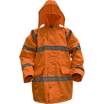 XXL Orange Hi-Vis Motorway Jacket with Quilted Lining - Retractable Hood