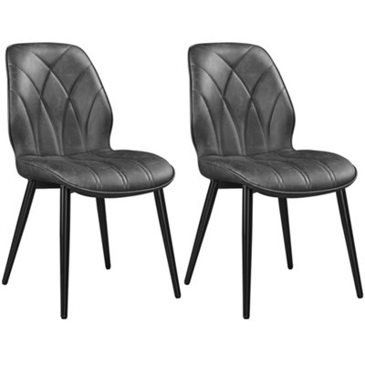 Yaheetch Set of 2 Faux Leather Dining Kitchen Chairs with Metal Legs Dark Grey