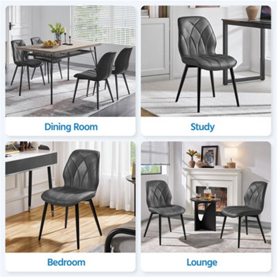 Yaheetch Set of 2 Faux Leather Dining Kitchen Chairs with Metal Legs Dark Grey