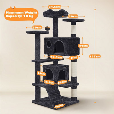 Yaheetech 137cm Cat Tree Tower with Scratching Posts - Black