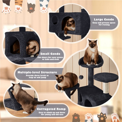 Yaheetech 137cm Cat Tree Tower with Scratching Posts - Black