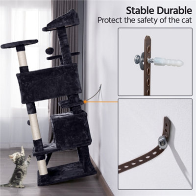 Yaheetech 137cm Cat Tree Tower with Scratching Posts - Black