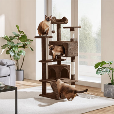 Yaheetech 137cm Cat Tree Tower with Scratching Posts - Brown