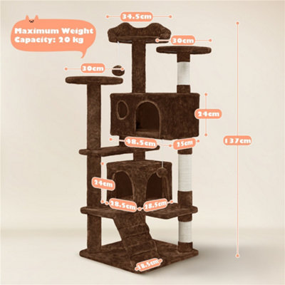 Yaheetech 137cm Cat Tree Tower with Scratching Posts - Brown