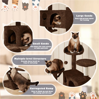 Yaheetech 137cm Cat Tree Tower with Scratching Posts - Brown