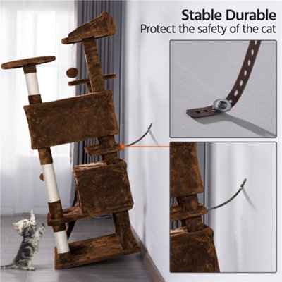 Yaheetech 137cm Cat Tree Tower with Scratching Posts - Brown