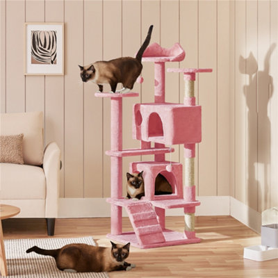 Yaheetech 137cm Cat Tree Tower with Scratching Posts Pink
