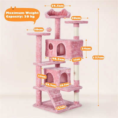 Yaheetech 137cm Cat Tree Tower with Scratching Posts - Pink