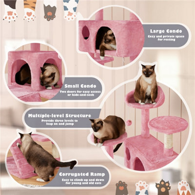 Yaheetech 137cm Cat Tree Tower with Scratching Posts - Pink