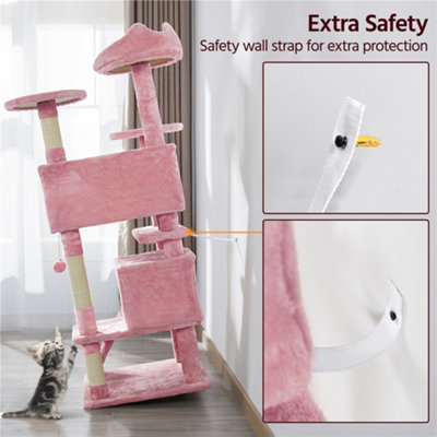 Yaheetech 137cm Cat Tree Tower with Scratching Posts - Pink
