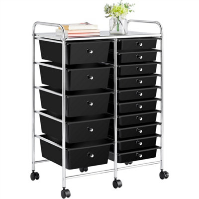 Yaheetech 15 Drawer Rolling Storage Cart Bin for Office Home Black