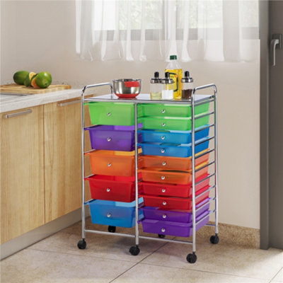 Yaheetech 15 Drawer Rolling Storage Cart Bin for Office Home Multicolor