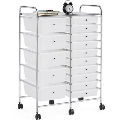 Yaheetech 15 Drawer Rolling Storage Cart Bin for Office Home White