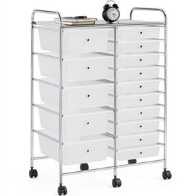 Yaheetech 15 Drawer Rolling Storage Cart Bin for Office Home White